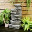 Teamson Home 33.25 in. Cascading Bowls and Stacked Stones LED Outdoor Water Fountain for Gardens, Landscaping, Patios, Balconies, and Lawns for a Calming Oasis in Outdoor Living Spaces, Stone Gray