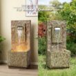 Teamson Home Spa Waterfall Outdoor Water Fountain–LED Light with Adjustable Flow & Electric Pump, Brown