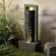 Teamson Home Framed Layered Rock Design Outdoor Water Fountain–Warm Glow Lighting with Steady Flow & Electric Pump, Dark Gray