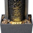 Teamson Home Framed Layered Rock Design Outdoor Water Fountain–Warm Glow Lighting with Steady Flow & Electric Pump, Dark Gray