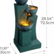 Teamson Home 28.54 in. 3-Tier Cascading Outdoor Water Fountain with LED Lights for Gardens, Landscaping, Patios, Balconies, Lawns, Green