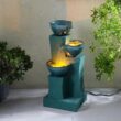 Teamson Home 28.54 in. 3-Tier Cascading Outdoor Water Fountain with LED Lights for Gardens, Landscaping, Patios, Balconies, Lawns, Green