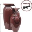 Teamson Home Jar 3 Tiered Floor Waterfall Fountain with Pump for Outdoor Patio Garden Backyard Decking, 20 Inch Height, Brown