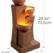 Teamson Home 28.54 in. 3-Tier Cascading Outdoor Water Fountain with LED Lights for Gardens, Landscaping, Patios, Balconies, Lawns, Brown