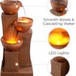 Teamson Home 28.54 in. 3-Tier Cascading Outdoor Water Fountain with LED Lights for Gardens, Landscaping, Patios, Balconies, Lawns, Brown