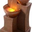 Teamson Home 28.54 in. 3-Tier Cascading Outdoor Water Fountain with LED Lights for Gardens, Landscaping, Patios, Balconies, Lawns, Brown