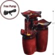 Teamson Home 3 Tiered Floor Water Glazed Pots Fountain with LED Lights and Pump for Outdoor Patio Garden Backyard Decking Décor, 20 inch Height, Gradient Red