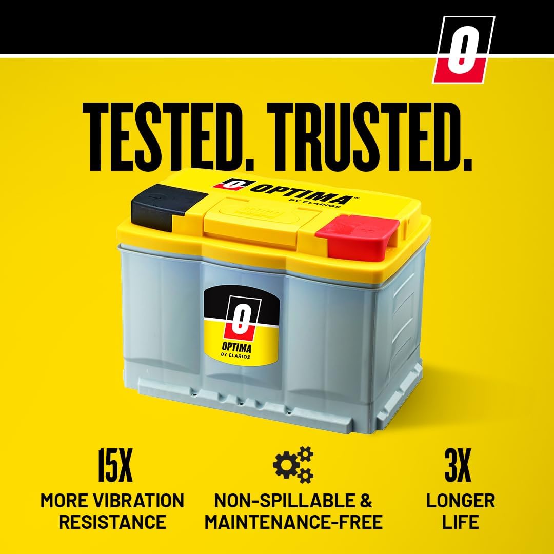 OPTIMA Batteries High Performance DH5 YELLOWTOP Dual Purpose Sealed AGM Car, Truck and SUV Battery, 700 CCA, Maintenance Free, Versatile Mounting, BCI Group Size 47 OPTIMA Batteries High Performance DH5 YELLOWTOP Dual Purpose Sealed AGM Car, Truck and SUV Battery, 700 CCA, Maintenance Free, Versatile Mounting, BCI Group Size 47