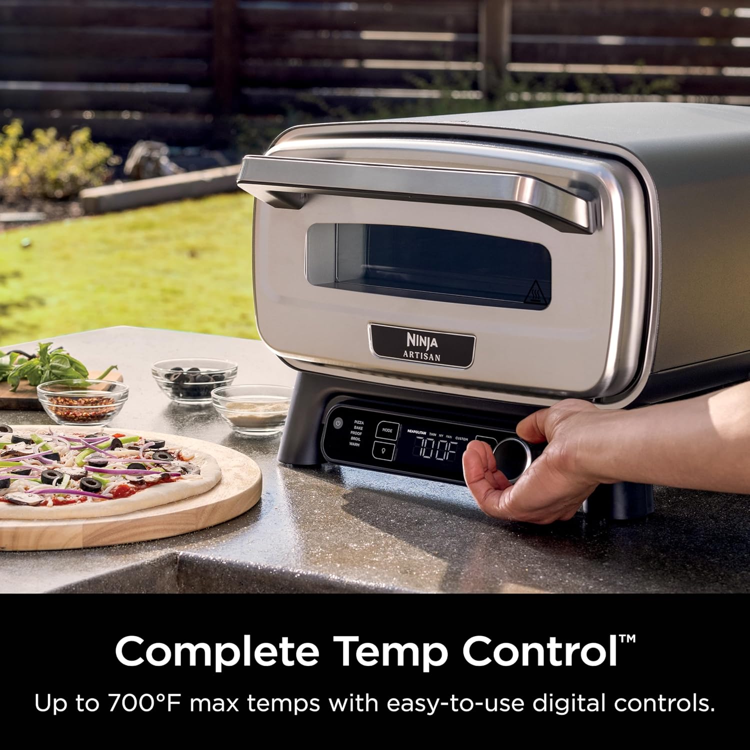 Ninja Artisan Electric Outdoor Pizza Oven with Stone, Gray, MO201 Ninja Artisan Electric Outdoor Pizza Oven with Stone | 12-inch Pizza in 3-minutes | 700F Max Temp | 5-in-1 Functionality – Pizza, Bake, Broil, Proof & Warm | Makes Full Meals | Gray | MO201
