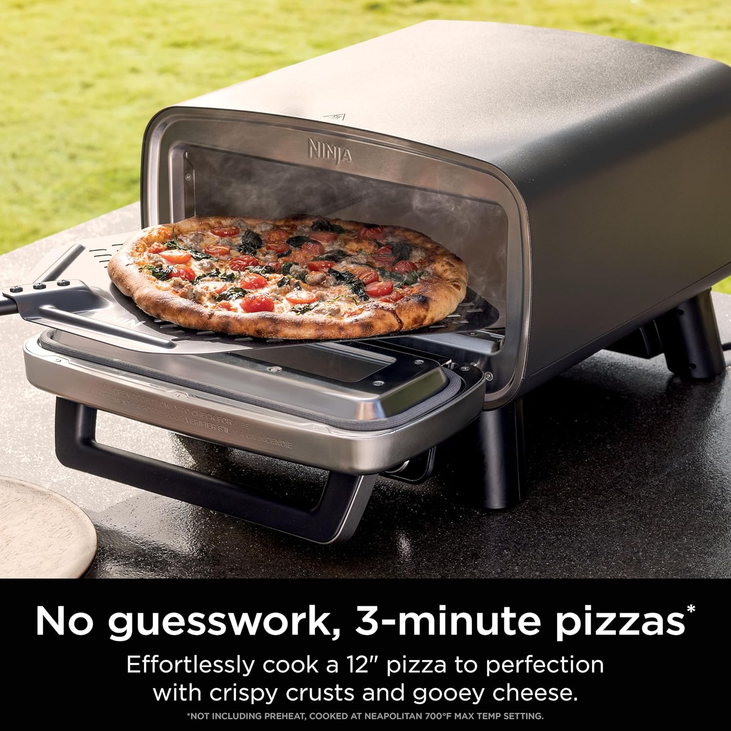 Ninja Artisan Electric Outdoor Pizza Oven with Stone, Gray, MO201 Ninja Artisan Electric Outdoor Pizza Oven with Stone | 12-inch Pizza in 3-minutes | 700F Max Temp | 5-in-1 Functionality – Pizza, Bake, Broil, Proof & Warm | Makes Full Meals | Gray | MO201