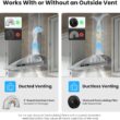 VIKIO HOME Wall Mount Range Hood 30 inch, 580 CFM, Ducted/Ductless Convertible, Stainless Steel Kitchen Vent Hood with 3-Speed Fan and LED Lights