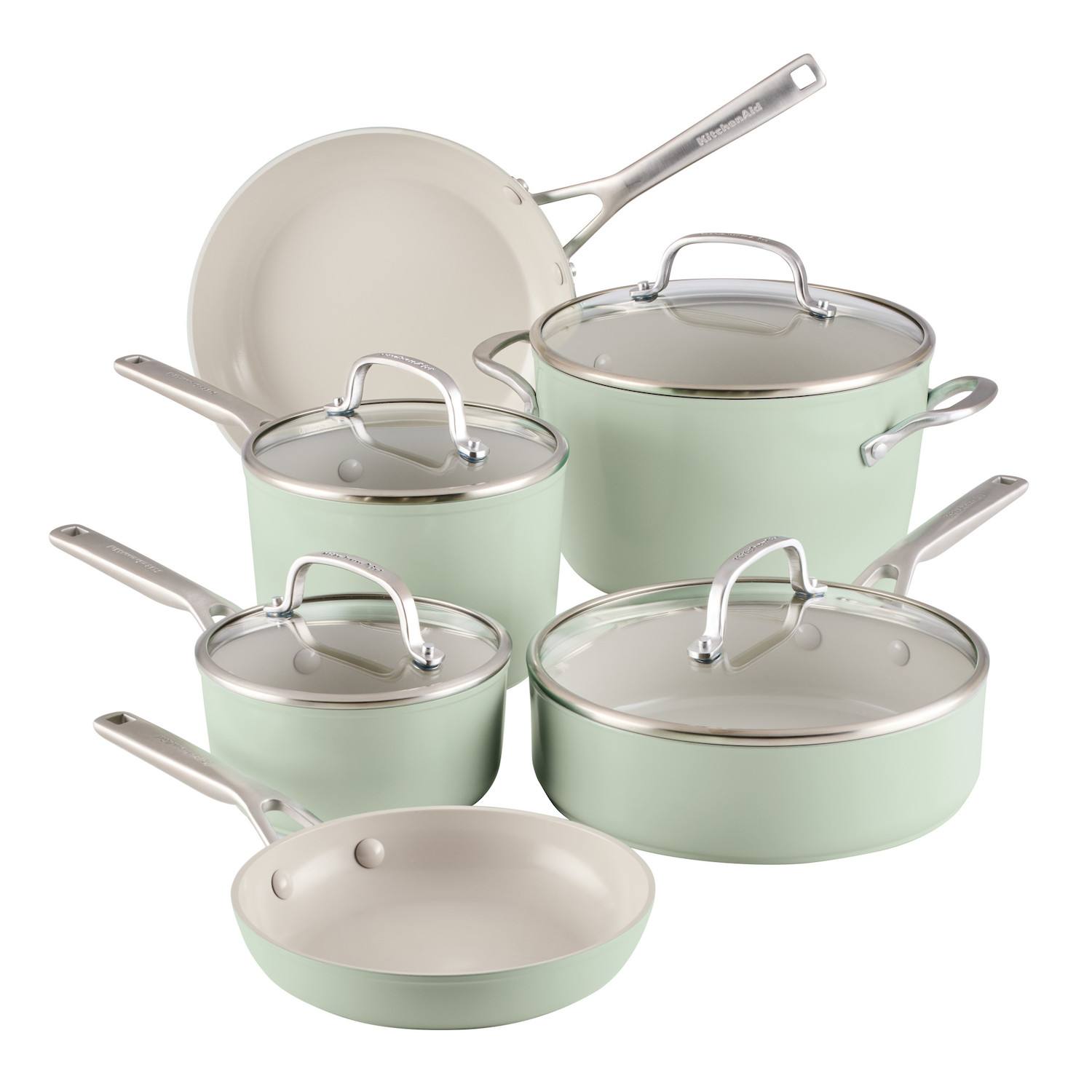 KitchenAid 10-pc. Hard-Anodized Ceramic Induction Cookware Set - Pistachio KitchenAid 10-pc. Hard-Anodized Ceramic Induction Cookware Set - Pistachio