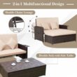 Tangkula Patio Rattan Daybed with 4-Level Adjustable Backrest, Outdoor PE Wicker Loveseat with Storage Ottoman & Folding Side Tray, Double Sunbed Lounger for Balcony, Backyard & Poolside