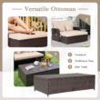 Tangkula Patio Rattan Daybed with 4-Level Adjustable Backrest, Outdoor PE Wicker Loveseat with Storage Ottoman & Folding Side Tray, Double Sunbed Lounger for Balcony, Backyard & Poolside