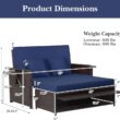 Tangkula Patio Rattan Daybed with 4-Level Adjustable Backrest, Outdoor PE Wicker Loveseat with Storage Ottoman & Folding Side Tray, Double Sunbed Lounger for Balcony, Backyard & Poolside, Navy & Brown