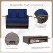 Tangkula Patio Rattan Daybed with 4-Level Adjustable Backrest, Outdoor PE Wicker Loveseat with Storage Ottoman & Folding Side Tray, Double Sunbed Lounger for Balcony, Backyard & Poolside, Navy & Brown