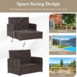 Tangkula Patio Rattan Daybed with 4-Level Adjustable Backrest, Outdoor PE Wicker Loveseat with Storage Ottoman & Folding Side Tray, Double Sunbed Lounger for Balcony, Backyard & Poolside, Navy & Brown