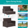 Nightcore Wicker Patio Outdoor Daybed, Outdoor Chaise Lounger w/ 4-Level Adjustable Backrest, Retractable Side Trays, Storage Ottoman, Comfortable & Removable Cushions, Rattan Loveseat (Turquoise)
