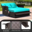 Nightcore Wicker Patio Outdoor Daybed, Outdoor Chaise Lounger w/ 4-Level Adjustable Backrest, Retractable Side Trays, Storage Ottoman, Comfortable & Removable Cushions, Rattan Loveseat (Turquoise)