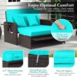 Nightcore Wicker Patio Outdoor Daybed, Outdoor Chaise Lounger w/ 4-Level Adjustable Backrest, Retractable Side Trays, Storage Ottoman, Comfortable & Removable Cushions, Rattan Loveseat (Turquoise)