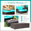 Nightcore Wicker Patio Outdoor Daybed, Outdoor Chaise Lounger w/ 4-Level Adjustable Backrest, Retractable Side Trays, Storage Ottoman, Comfortable & Removable Cushions, Rattan Loveseat (Turquoise)