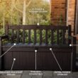 Keter Solana 70 Gallon Storage Bench Deck Box for Patio Furniture, Front Porch Decor and Outdoor Seating – Perfect to Store Garden Tools and Pool Toys, Brown/Brown