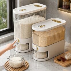 Large Rice Dispenser Storage Container with Measuring Cup and Time Markings for Kitchen Pantry