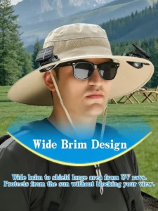 Solar Fan Wide Brim Hat with UPF 50+ Sun Protection – Dual Solar Fans Fishing Hat for Men and Women