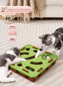 Interactive Cat Toy Felt Box with Bell Balls Maze Puzzle for Indoor Cats and Kittens