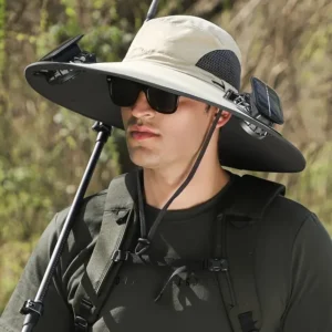 Solar Fan Wide Brim Hat with UPF 50+ Sun Protection – Dual Solar Fans Fishing Hat for Men and Women