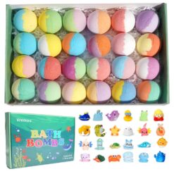 Kids Bath Bombs Gift Set 24 Pack with Surprise Inside, Natural Fizzy Bubble Bath for Boys and Girls