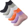 Women's Non-Slip Yoga Socks 5 Pairs, Breathable Cotton Mesh Pilates Socks for Gym & Dance
