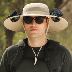 Solar Fan Wide Brim Hat with UPF 50+ Sun Protection – Dual Solar Fans Fishing Hat for Men and Women