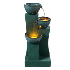 Teamson Home 28.54 in. 3-Tier Cascading Outdoor Water Fountain with LED Lights for Gardens, Landscaping, Patios, Balconies, Lawns, Green