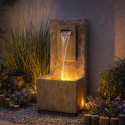 Teamson Home Spa Waterfall Outdoor Water Fountain–LED Light with Adjustable Flow & Electric Pump, Brown