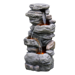 Teamson Home 39.37 in. Outdoor Faux Stacked Stone 4-Tier Water Fountain with LED Lights and Pump, Gray
