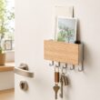 Wall Mounted Bamboo Key Holder Rack with Hooks – Decorative Key and Coat Organizer for Entryway and Home Storage