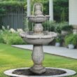 Watnature 48.4 in Concrete Rustic 3 Tier Outdoor Water Fountain with Flowerpot Top