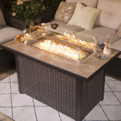 Nuu Garden Fire pit table with wind guard 42.8-in W 50000 Maximum BTUs Iron Rectangle Liquid propane Fire pit table