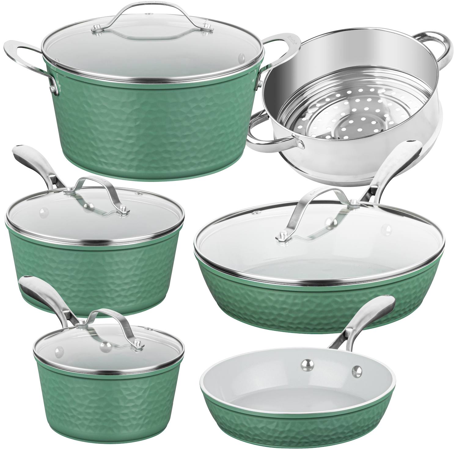 Gotham Steel Hammered 10-pc. Ceramic Nonstick Cookware Set - Green Gotham Steel Hammered 10-pc. Ceramic Nonstick Cookware Set - Green