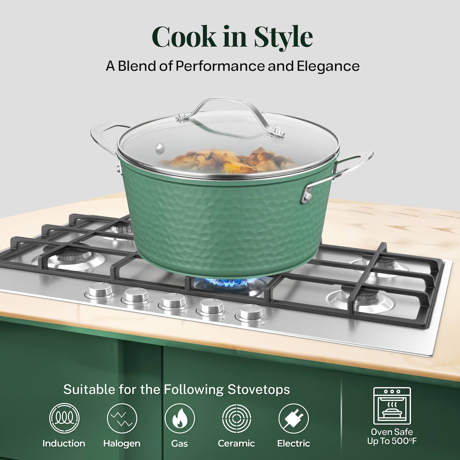 Gotham Steel Hammered 10-pc. Ceramic Nonstick Cookware Set - Green Gotham Steel Hammered 10-pc. Ceramic Nonstick Cookware Set - Green