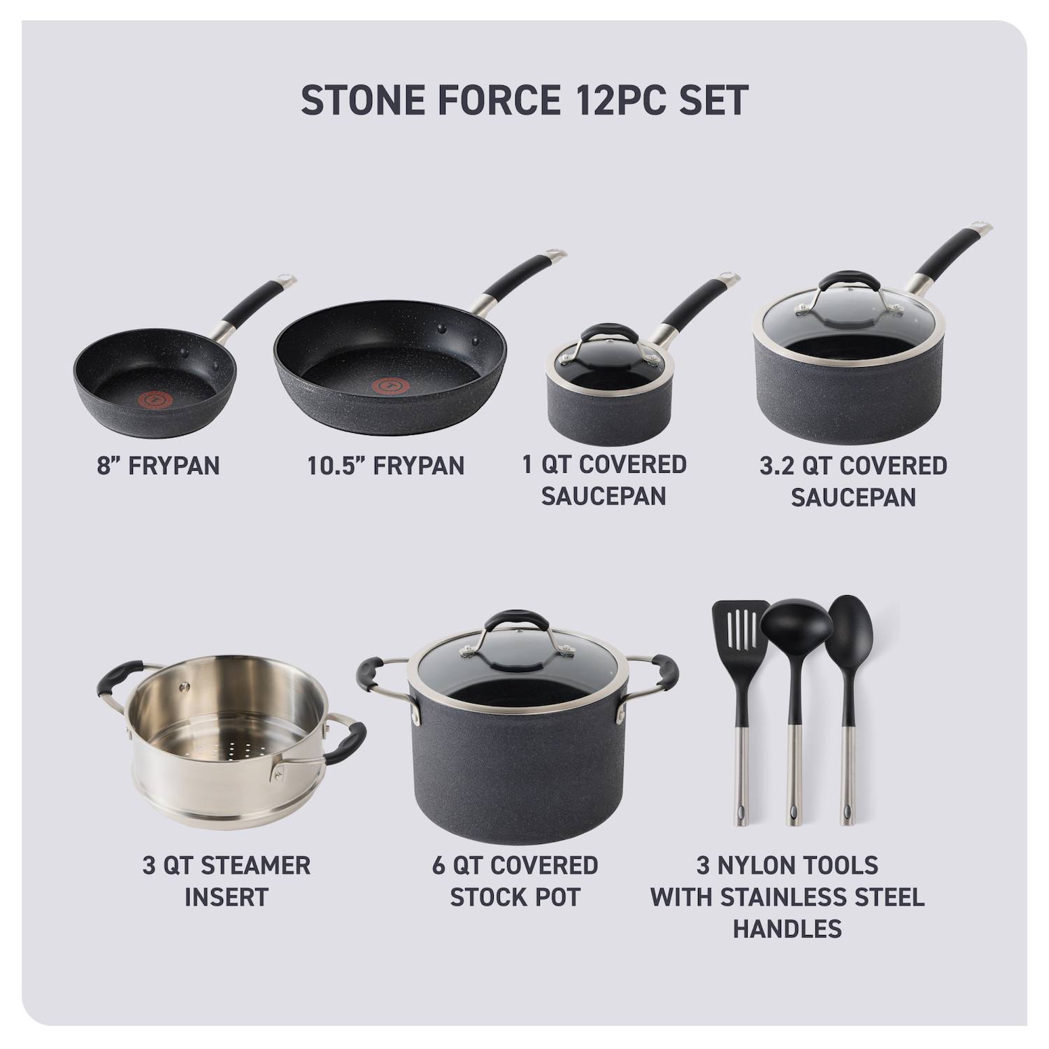 T-Fal Stone Force Platinum Non-Stick 12-Piece Cookware Set T-Fal Stone Force Platinum Non-Stick 12-Piece Cookware Set
