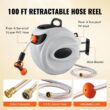 Retractable Wall-Mount Hose Reel with Auto Rewind and Swivel Bracket