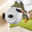 Retractable Wall-Mount Hose Reel with Auto Rewind and 9-Pattern Nozzle