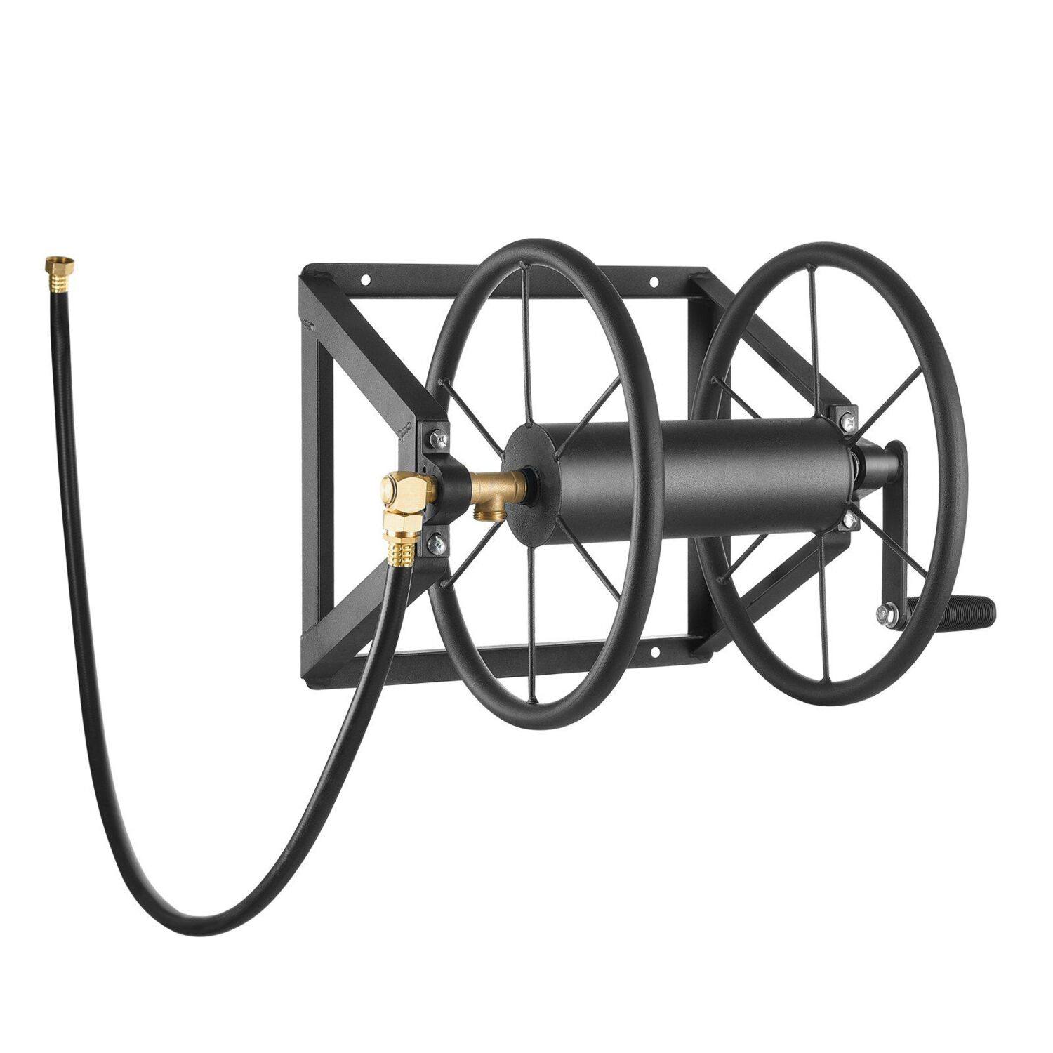 Wall-Mount Garden Hose Reel Stores Hoses Up to 200 ft with 5-Ft Lead Hose - Black Wall-Mount Garden Hose Reel Stores Hoses Up to 200 ft with 5-Ft Lead Hose - Black