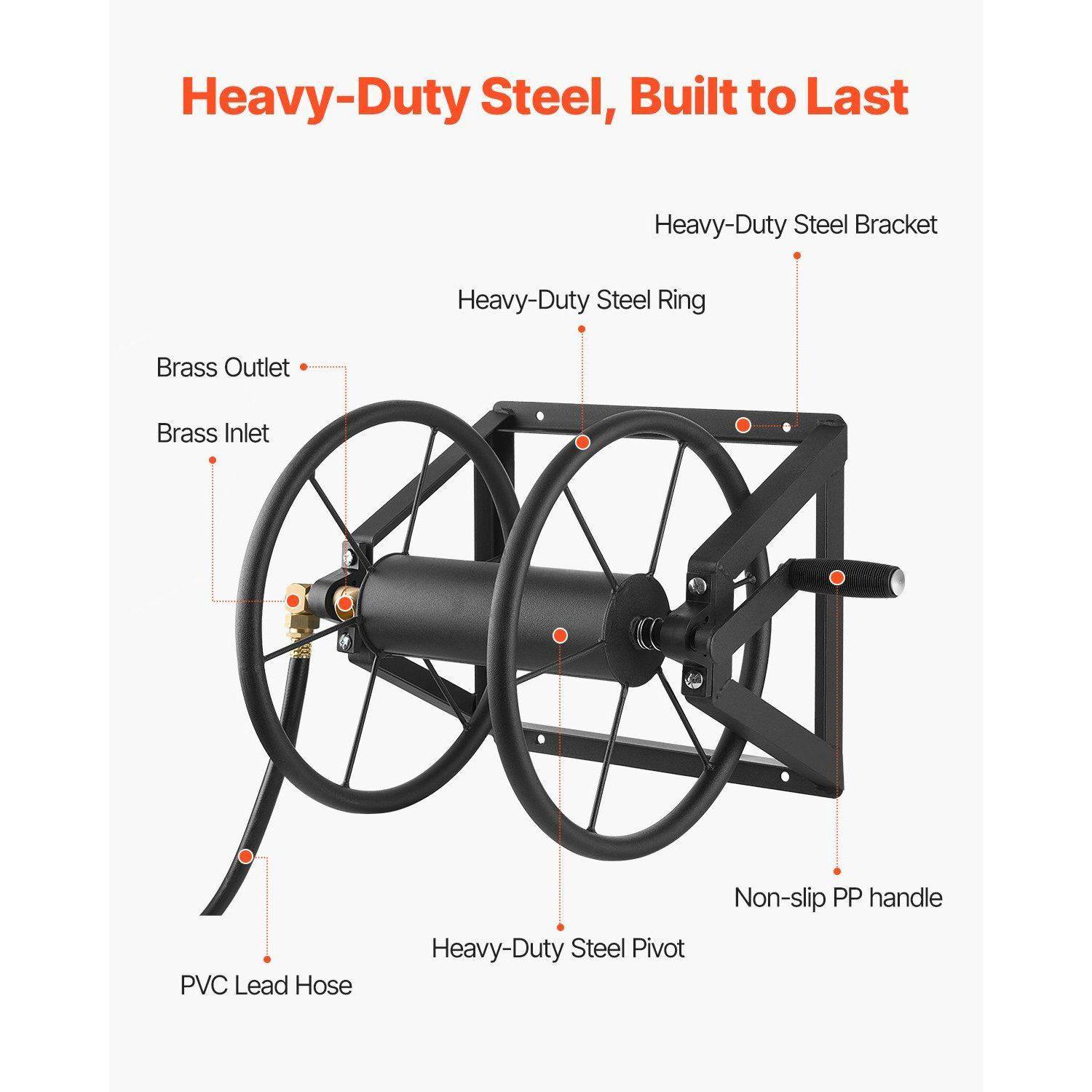 Wall-Mount Garden Hose Reel Stores Hoses Up to 200 ft with 5-Ft Lead Hose - Black Wall-Mount Garden Hose Reel Stores Hoses Up to 200 ft with 5-Ft Lead Hose - Black