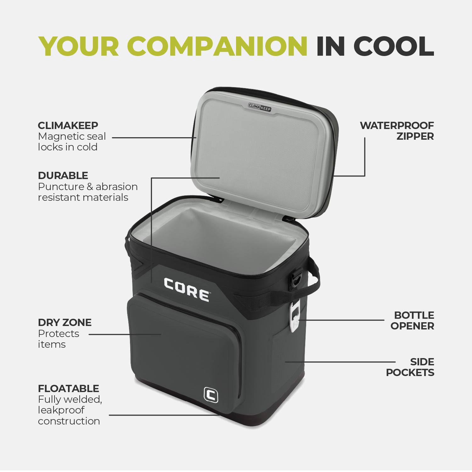 Core Climakeep 36-Can Box Cooler - Charcoal Core Climakeep 36-Can Box Cooler - Charcoal