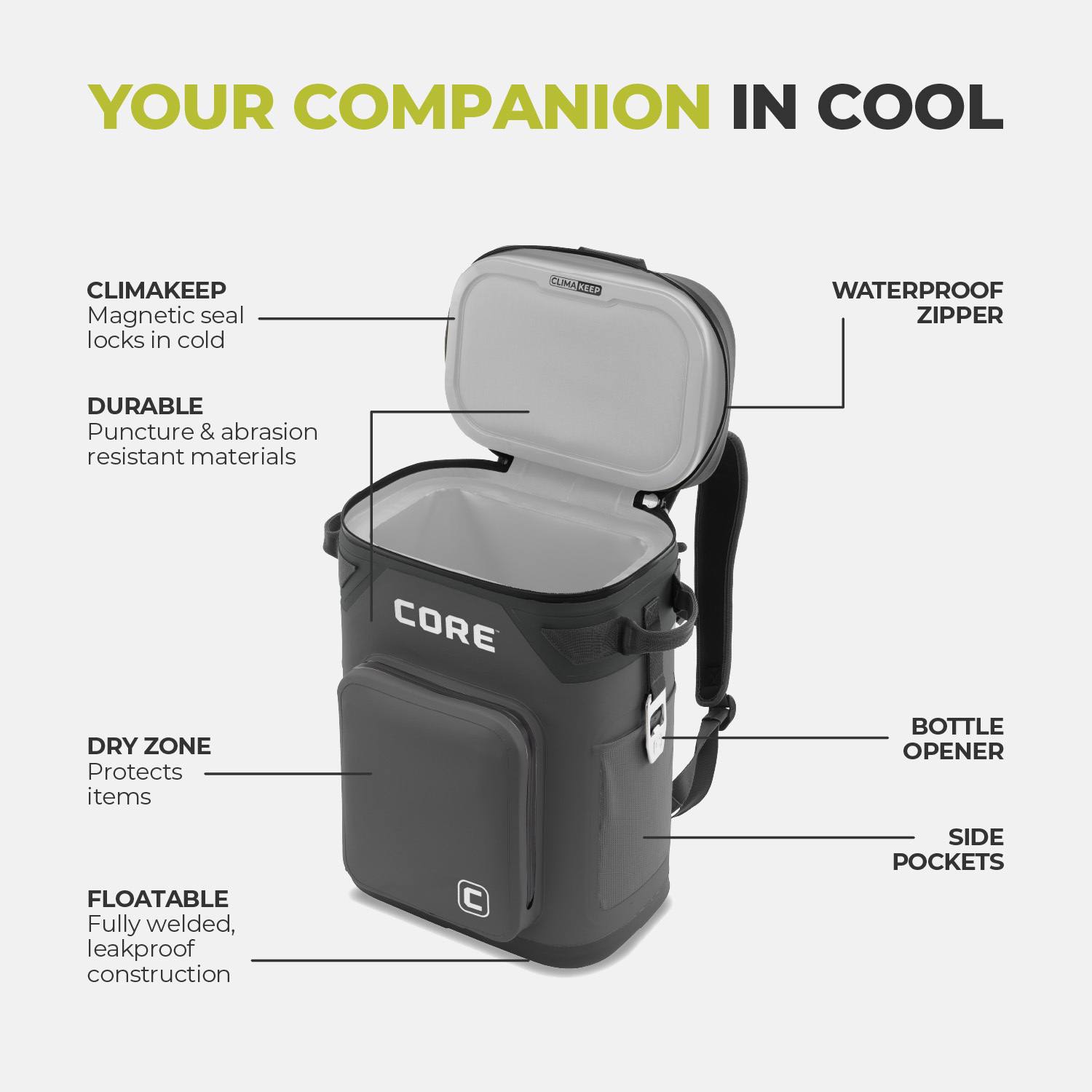Core Climakeep 24-Can Backpack Cooler - Charcoal Core Climakeep 24-Can Backpack Cooler - Charcoal