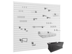 NewAge Products Garage 40 SqFt PVC Slatwall With Locking Hook 41 -Piece 80-in White Steel Multipurpose Accessory kit