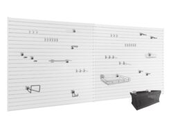 NewAge Products Garage 80 SqFt PVC Slatwall With Locking Hook 41 -Piece 160-in White Steel Multipurpose Accessory kit
